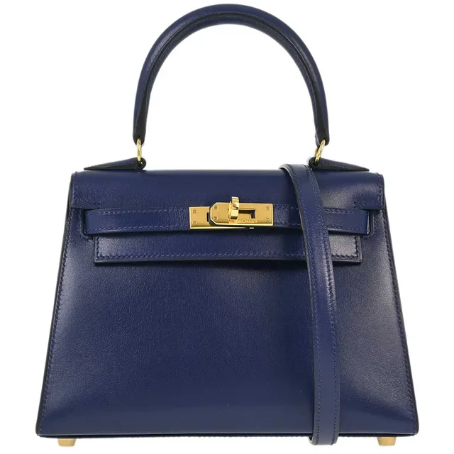 Hermès 1996 Blue Box Calf Kelly 20 Sellier 2way Shoulder Handbag in Blue Box leather from AMORE Vintage Tokyo