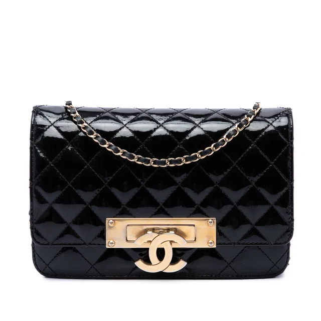 Black Chanel Quilted Patent Golden Class Wallet on Chain Crossbody Bag in Black Patent leather from Designer Revival