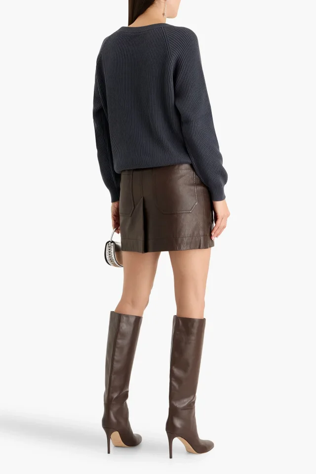 Brunello Cucinelli Leather Mini Skirt in Chocolate, photo 3 of 4 from THE OUTNET