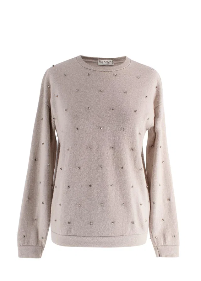 Brunello Cucinelli Beige Embellished Cashmere Knit in Beige Cashmere from HEWI