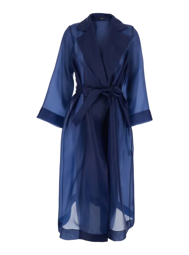 Blue Light Trench with Notched Revers and Front Belt Closure in Tech Fabric Woman in Blue, image 1 of 1 from Gaudenzi Boutique
