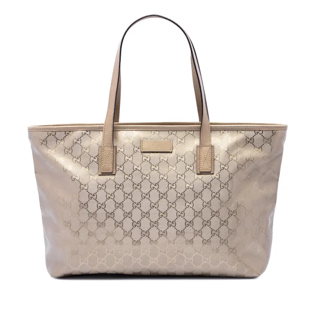 Gold Gucci Medium GG Imprime Tote in Gold Coated canvas from Designer Revival