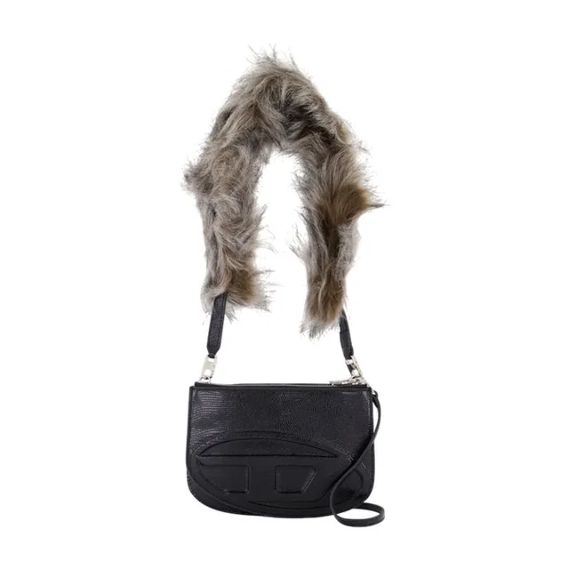 Diesel Embossed Logo Calfskin Crossbody Bag — Black in Black Calfskin from HEWI