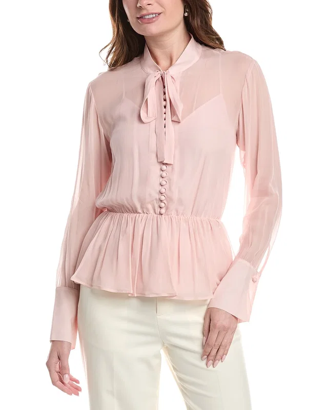 Rebecca Taylor Covered Button Tie-Front Blouse, image 1 of 1 from Gilt