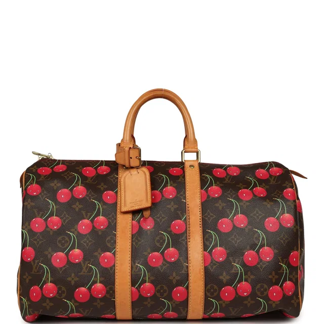 Louis Vuitton Vintage x Takashi Murkami Cheries Keepall 45 Brown and Red Cherry Monogram Gold Hardware in Brown Coated canvas from Madison Avenue Couture