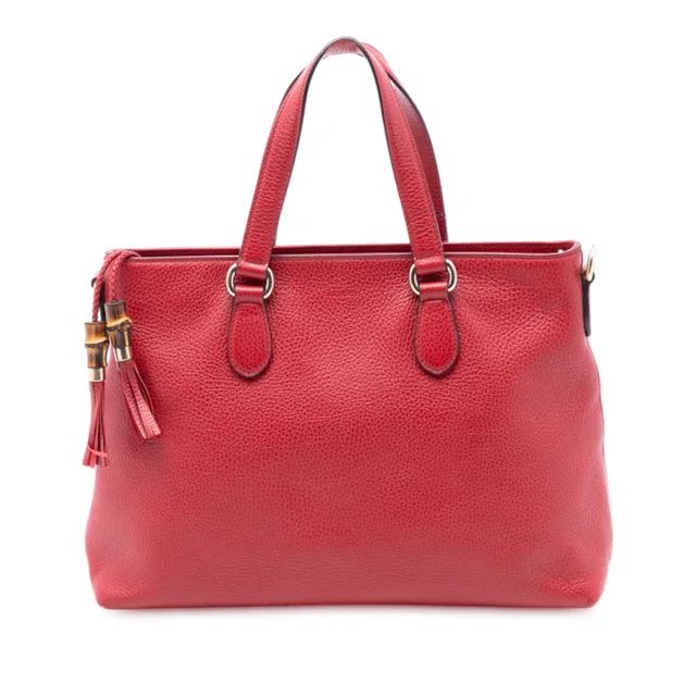 Red Gucci Leather Bamboo Tassel Satchel in Red Leather from Designer Revival
