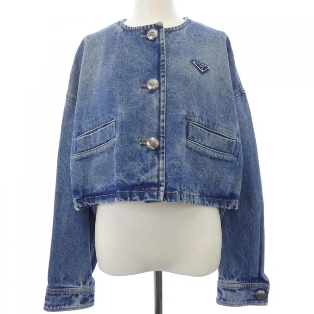 Prada Triangle Logo Denim Jacket in Denim from The Reluxe