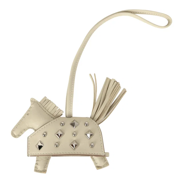 Hermès Rodeo Rock Bag Charm PM Craie Milo Lambskin Palladium Hardware in White Lambskin from Madison Avenue Couture
