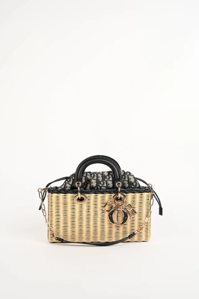 2022 Christian Dior Wicker Lady D-Joy Top Handle Bag in Raffia from Break Archive