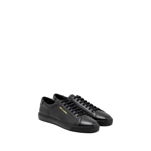 Saint Laurent Size 43 Andy Low Top Sneakers Leather Black/Gold in Black Leather from EMIER
