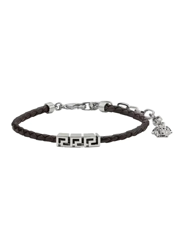 Black Bracelet with Metal Plate and Pendant Detail in Leather for Men, image 1 of 1 from Gaudenzi Boutique