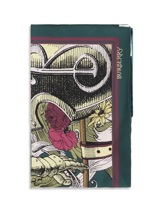 Burberry Etched Knight Silk Scarf — Green Scarfs in Green Silk from HEWI