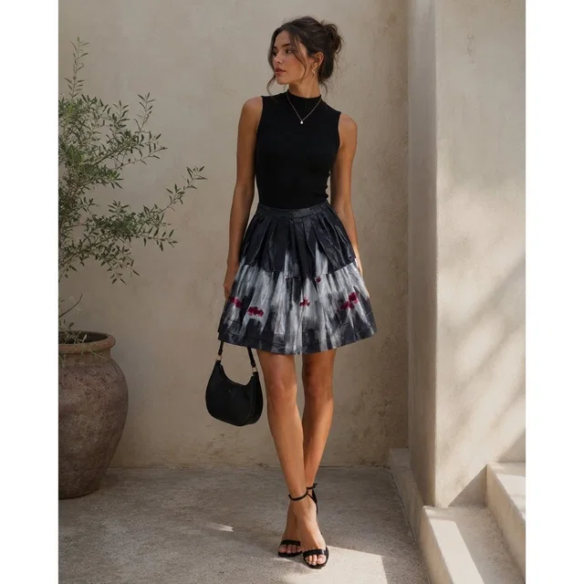Marni Abstract Pleated A-Line Skirt It 42 Us 6 Black Gray Nylon Made In Italy in black|gray Nylon from Poshmark