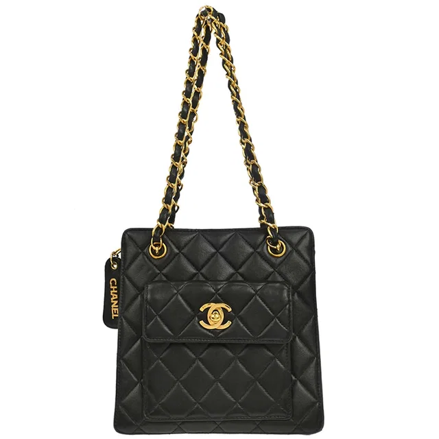 Chanel 1996-1997 Black Lambskin Chain Handbag in Black Lambskin from AMORE Vintage Tokyo