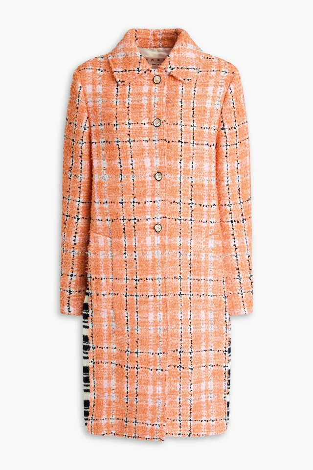 Marni Checked Cotton-Blend Tweed and Ribbed-Knit Coat in Orange from THE OUTNET, photo 1 of 1