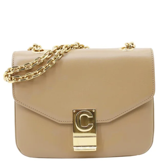 Celine C Small Calfskin Leather Shoulder Bag Beige in Beige Calfskin from Dallas Designer Handbags