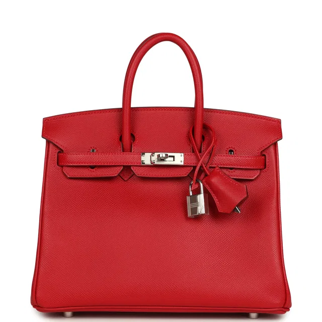 Hermès Birkin 25 Rouge Casaque Epsom Palladium Hardware in Red Epsom leather from Madison Avenue Couture