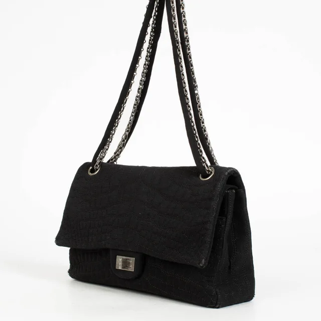 Chanel Black Jersey Coco Croc Medium 2.55 Reissue Flap Bag in Black Crocodile from Labellov, photo 2 of 2