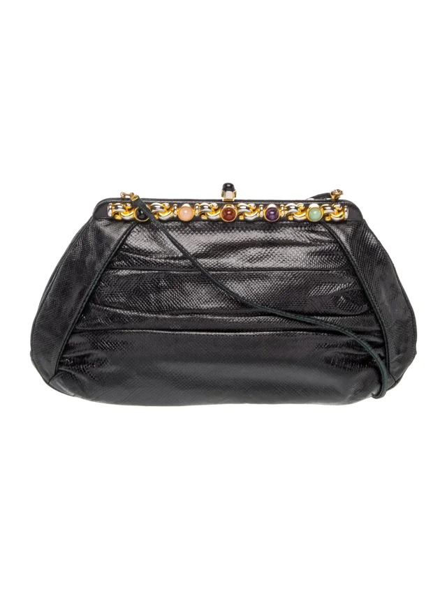 Judith Leiber Lizard Clutch in black Lizard from The RealReal