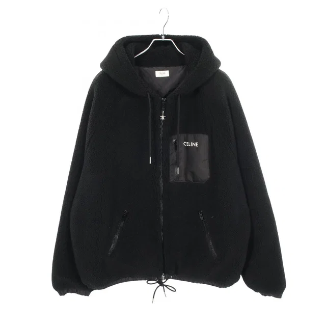 Celine Hooded Boa Black Boa Jacket in Black Resin from The Reluxe