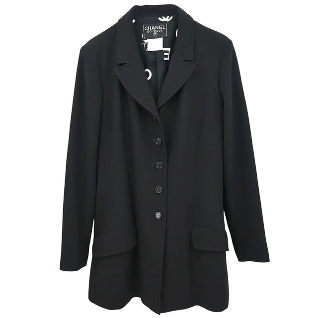 Chanel 1997 Single Breasted Jacket Black #44 in Black Wool from AMORE Vintage Tokyo