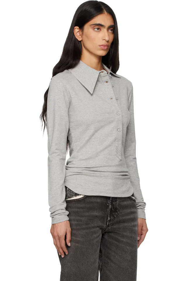 The Attico Grey Light American Fleece Polo, photo 2 of 4 from SSENSE