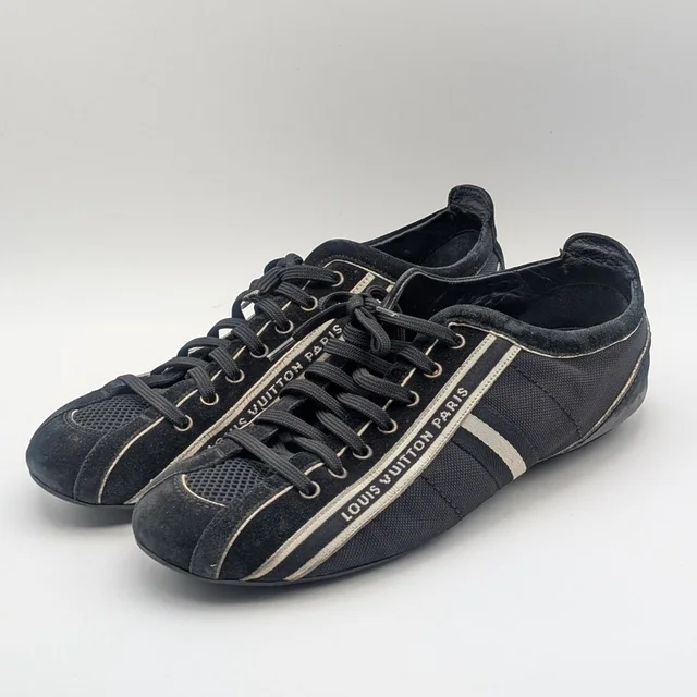 Louis Vuitton Sneakers Canvas Suede Black Logo Shoes in Black Suede from The Reluxe