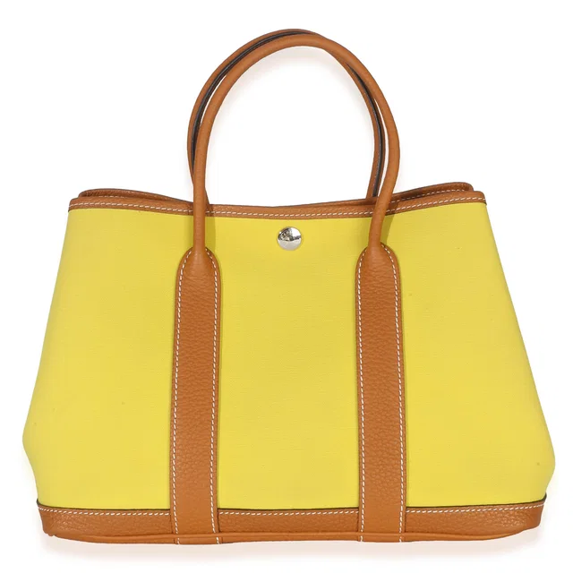 Hermès Lime Toffee Toile Officier Negonda Garden Party 30 PHW in Canvas from myGemma