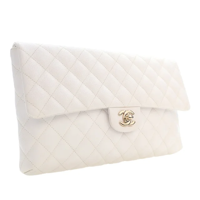 White Chanel CC Quilted Caviar Flap Clutch in White Caviar leather from Designer Revival, photo 2 of 2