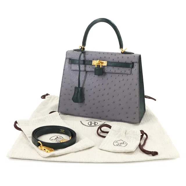 Hermès Kelly 25 Personal SPO Ostrich Griagate Vert Cypres 2-way Hand/Shoulder Bag in Green Ostrich from Luxury Promise