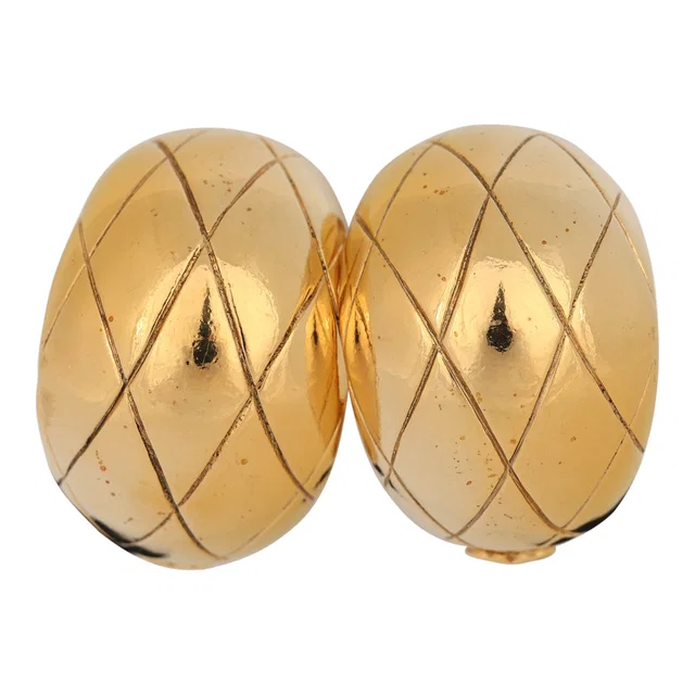 Chanel Vintage CC Quilted Hoop Clip On Earrings Gold Plated Hardware in Gold from Madison Avenue Couture