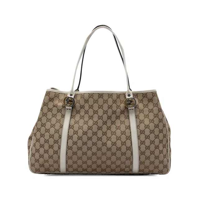 Beige Gucci Large GG Canvas Twins Tote in Beige Canvas from Designer Revival