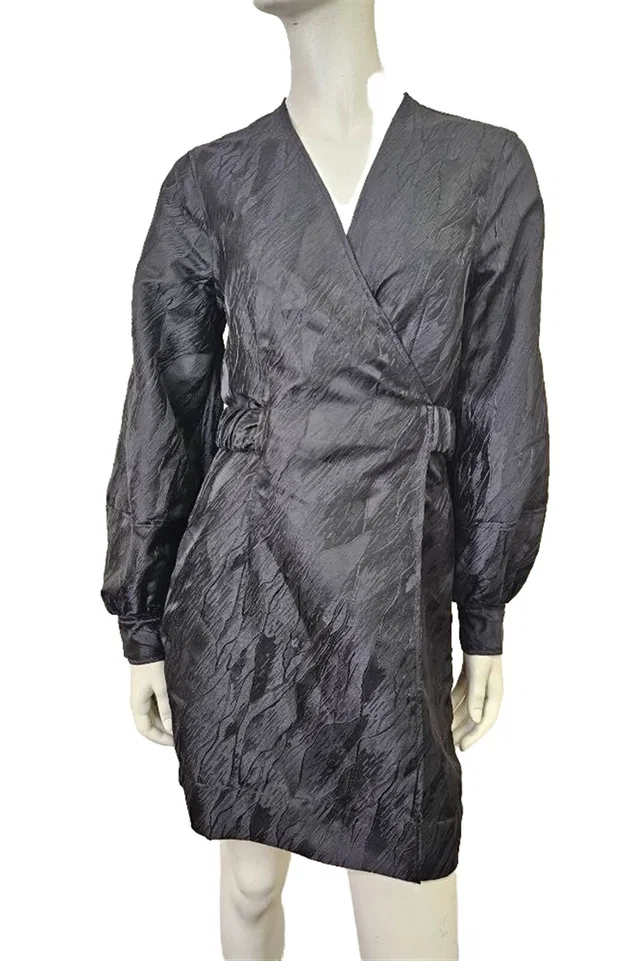 GANNI 3D Jacquard Mini Wrap Dress Black Size: 12 in Black Polyester from Oxfam Online Shop