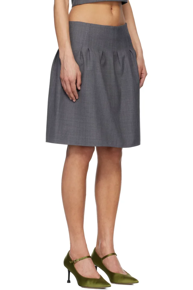 SHUSHU/TONG Gray Low-Waist Pleated Miniskirt, photo 2 of 4 from SSENSE
