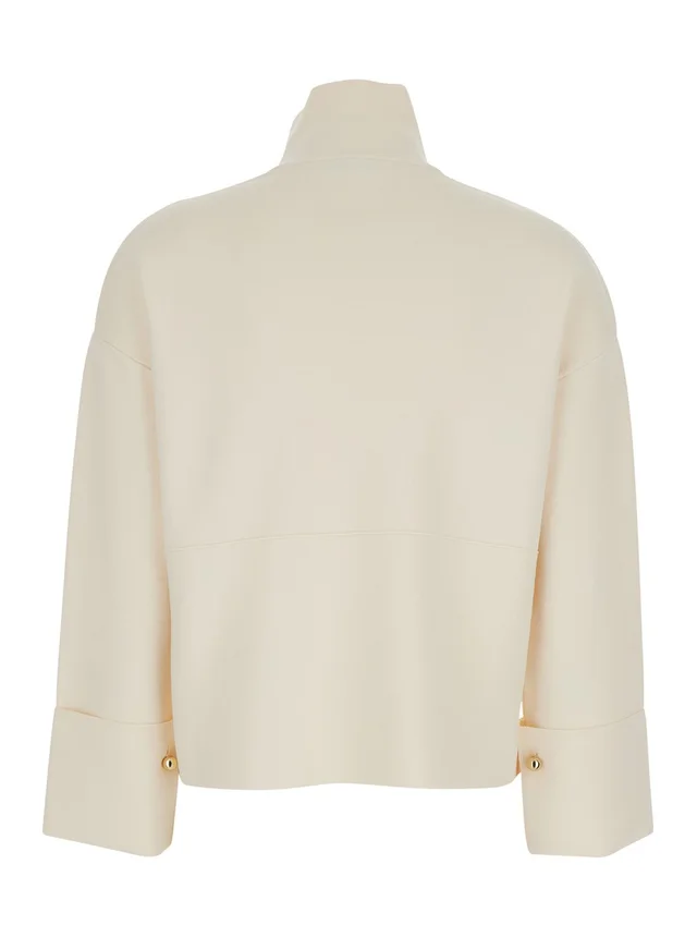 MAXMARA PURE 'Formato' White Sweatshirt with High Neck and Front Zip Closure in Viscose Blend for Women in White 65% Viscose 35% Polyamide, photo 4 of 6 from Gaudenzi Boutique