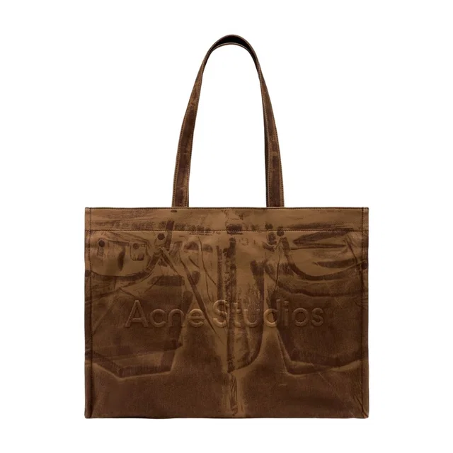 Acne Studios Denim Pocket-Print Cotton Tote Bag — Brown in Brown Denim from HEWI