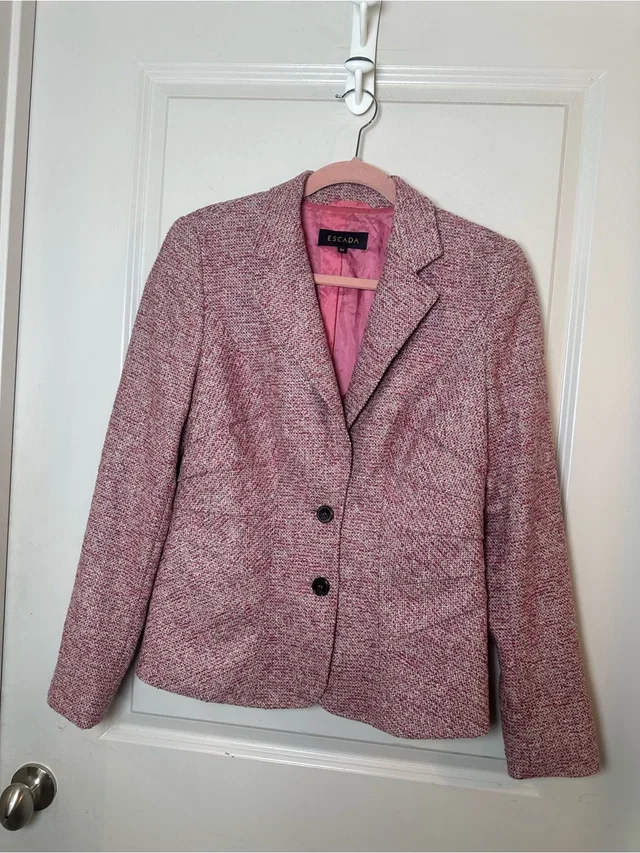 Escada Tweed Virgin Wool Structured Luxury Blazer, Size 40 in pink Tweed from Poshmark