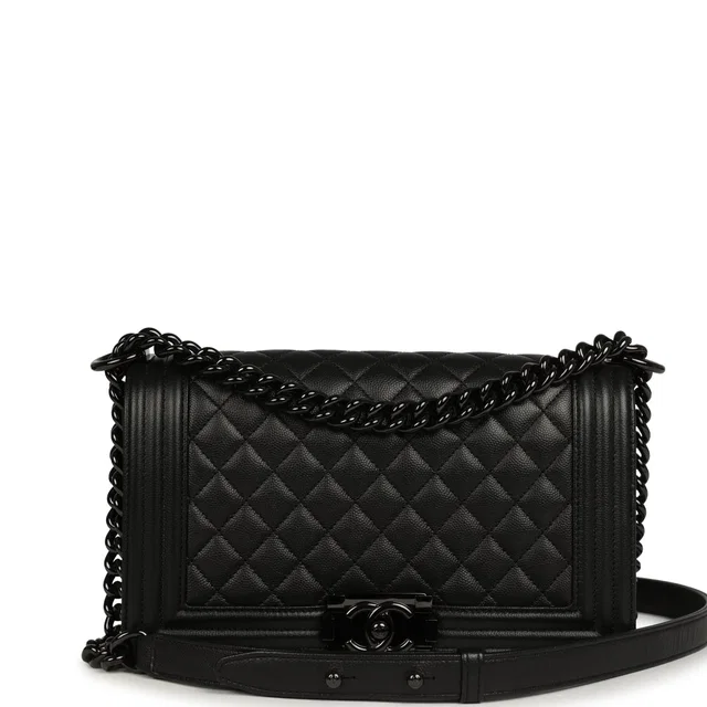 Chanel Medium Boy Bag So Black Caviar Black Hardware in Black Caviar leather from Madison Avenue Couture
