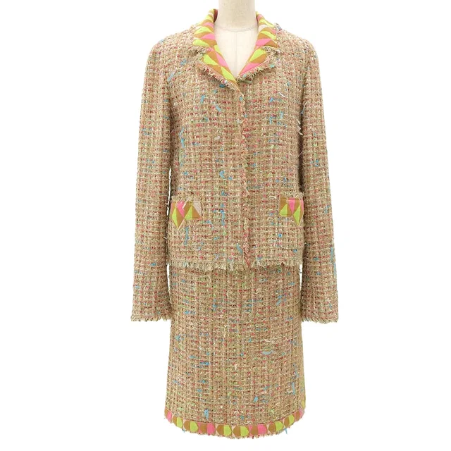 Chanel 2004 Tweed Logo Button Set Up #42 Beige/Multi in Beige Tweed from VINTAGE QOO TOKYO