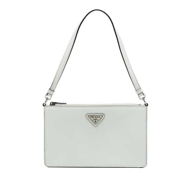 White Prada Brushed Leather Shoulder Bag in White Leather from Designer Revival