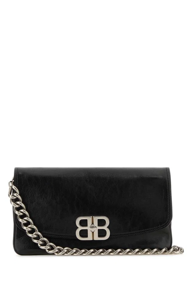Balenciaga Bb Logo Chain Crossbody Bag — Black in Black Calfskin from HEWI