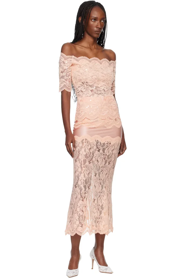 Rabanne Pink Off The Shoulder Lace Top, photo 4 of 4 from SSENSE