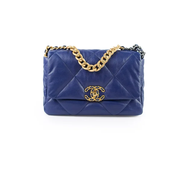 Chanel 19 Small Flap Lambskin Blue Navy in Navy Lambskin from The Purse Affair