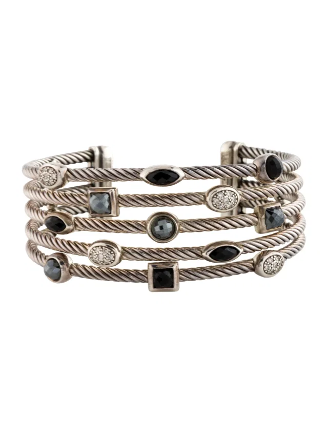 David Yurman Diamond, Onyx, & Hematine Five Row Confetti Cuff Bracelet, 6.5" from The RealReal
