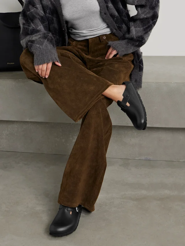 BIRKENSTOCK Boston suede-trimmed leather clogs in Black, photo 2 of 2 from NET-A-PORTER (Canada)
