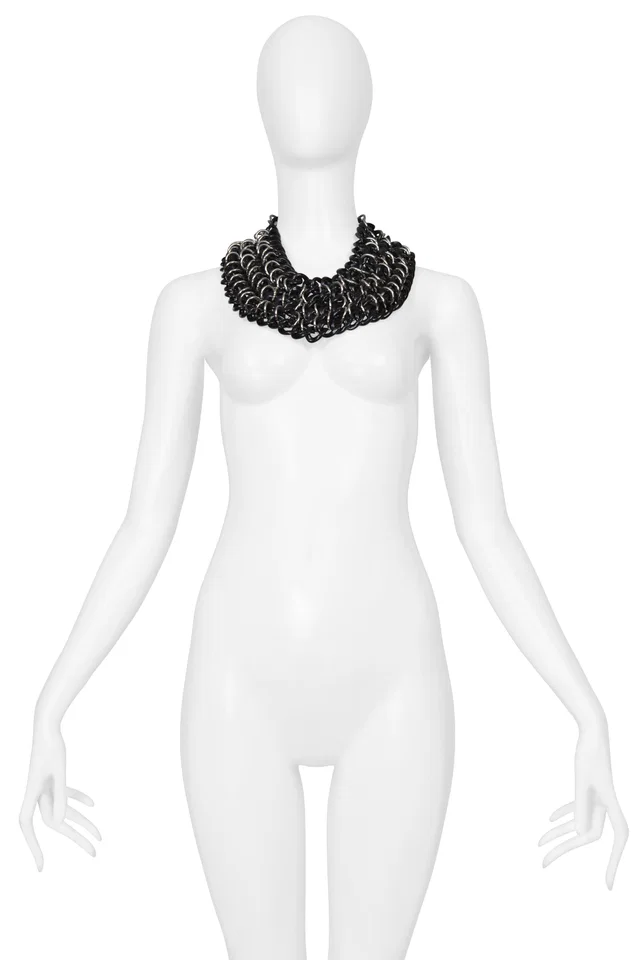 Dolce & Gabbana Black Acrylic And Chrome Chunky Chain Necklace in Black Resin from Resurrection Vintage