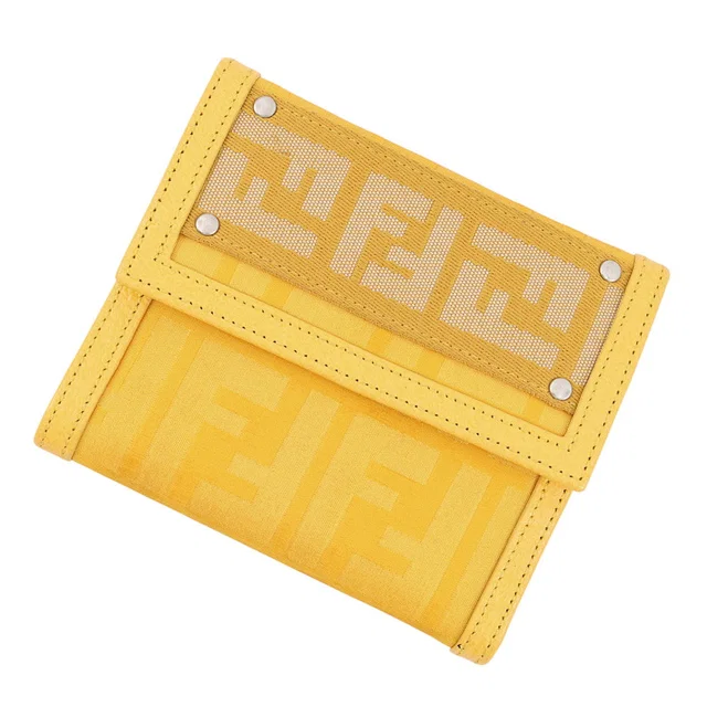 Fendi ZUCCA Tri-fold Wallet Yellow Nylon/Canvas/Leather in Yellow Canvas from GALLERY RARE