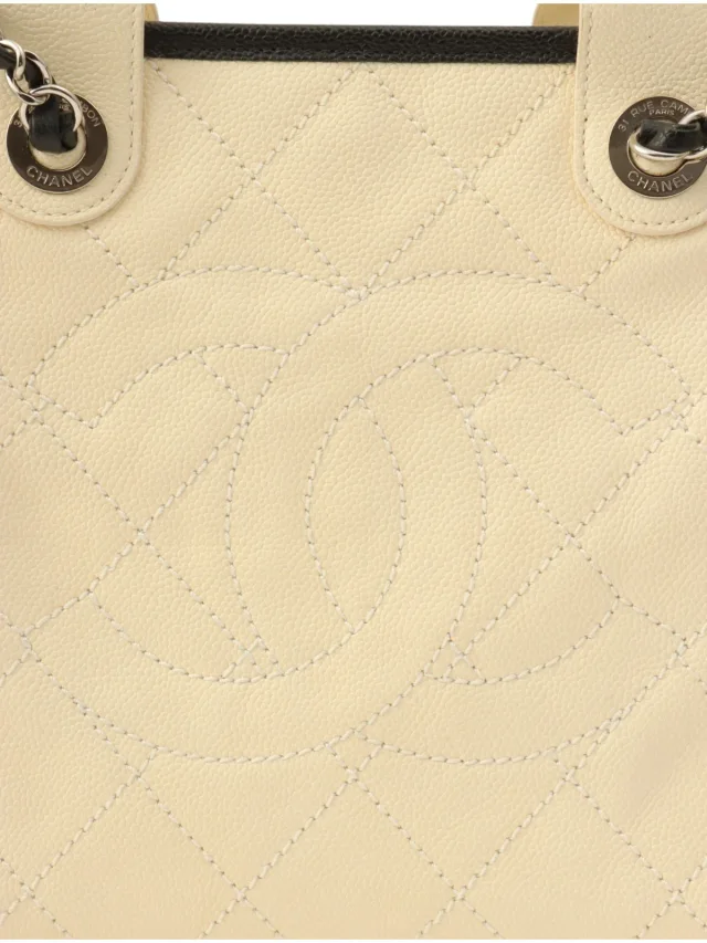 Chanel Around 2014 Made Caviar Skin Deauville Bowling 2-way Bag Ivory in White Caviar leather from VINTAGE QOO TOKYO, photo 7 of 12