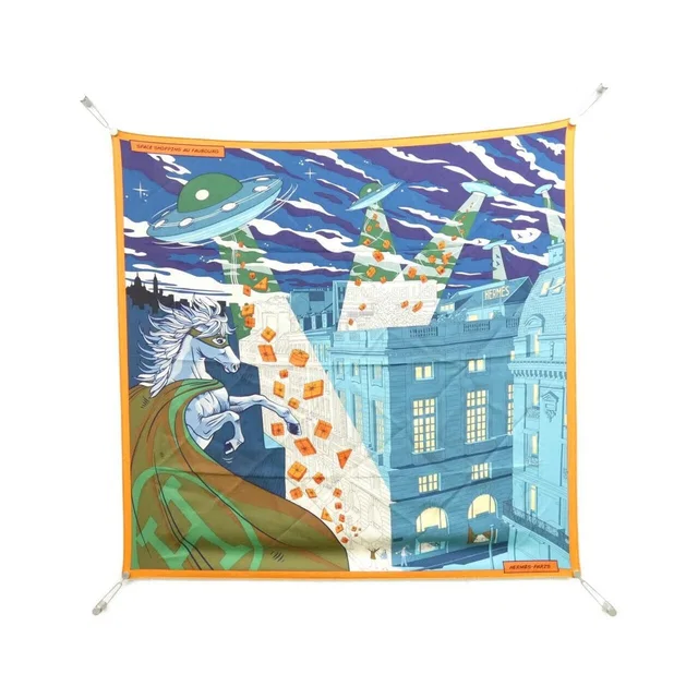 Hermès Space Shopping AU Faubourg Carre Scarf in Silk from The Reluxe