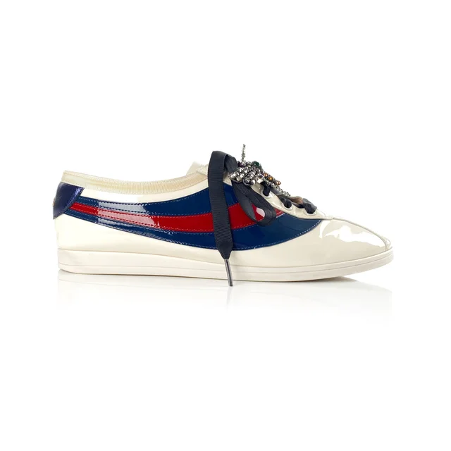 Gucci Falacer Web Sneakers in White / Red / Blue Leather / Crystal from Designer Archives